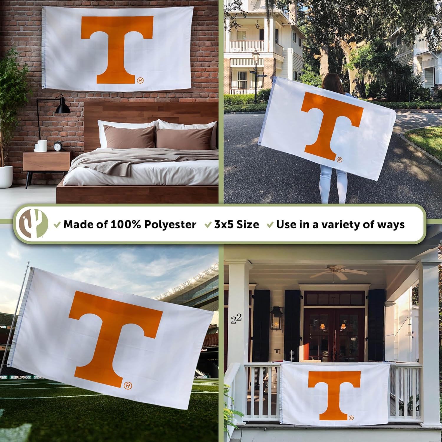 Desert Cactus University of Tennessee UT Flag - 3 x 5 Feet Volunteers Banner, Indoor/Outdoor Durable Fabric, 100% Polyester Design (Design J) - Image 3