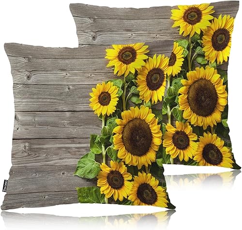 Swono Juego de 2 fundas de almohada cuadradas decorativas de 18 x 18 pulgadas, diseño de girasoles en flor, girasoles en flor y poliéster, fundas de Swono Juego de 2 fundas de almohada cuadradas decorativas de 18 x 18 pulgadas, diseño de girasoles en flor, girasoles en flor y poliéster, fundas de