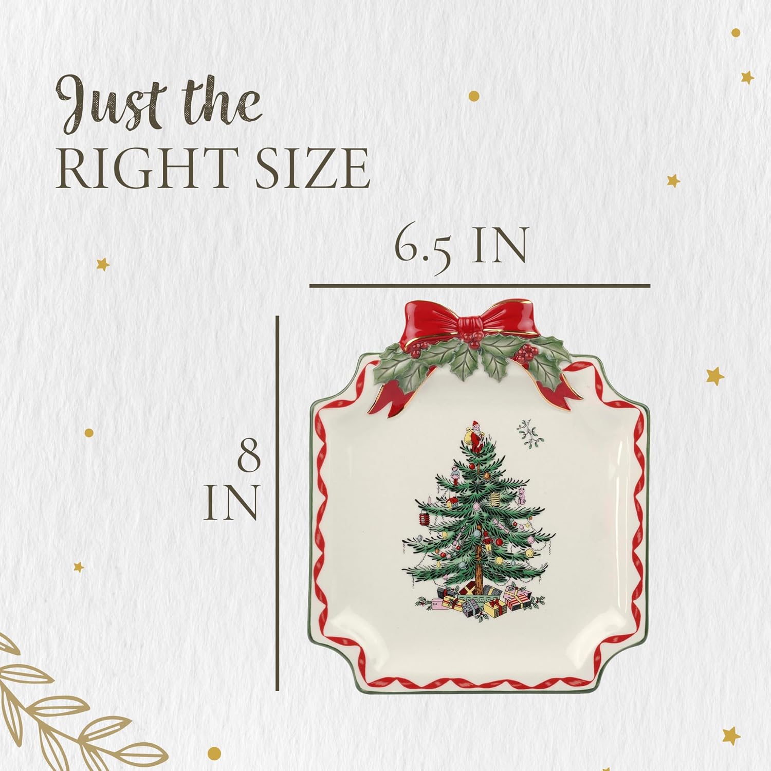 Spode Christmas Tree Ribbons Canape Platter - 6.5-Inch Holiday Serving Plate for Desserts, Appetizers, and Treats - Festive Earthenware Christmas Dinnerware with Gold Accents - Dishwasher Safe - Image 7