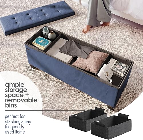 Miniatura 112 de Otomana plegable para dormitorio o sala de estar, con contenedores de almacenamiento, reposapiés para el extremo de la cama, soporta hasta 660 lb,