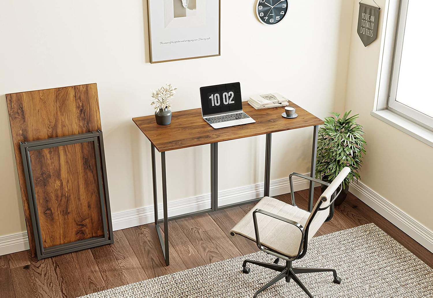 Cubiker 40" Folding Computer Desk,Small Home Office Laptop Work Desk,Study Writing Table,No-Assembly,Foldable and Portable Design,Deep Brown