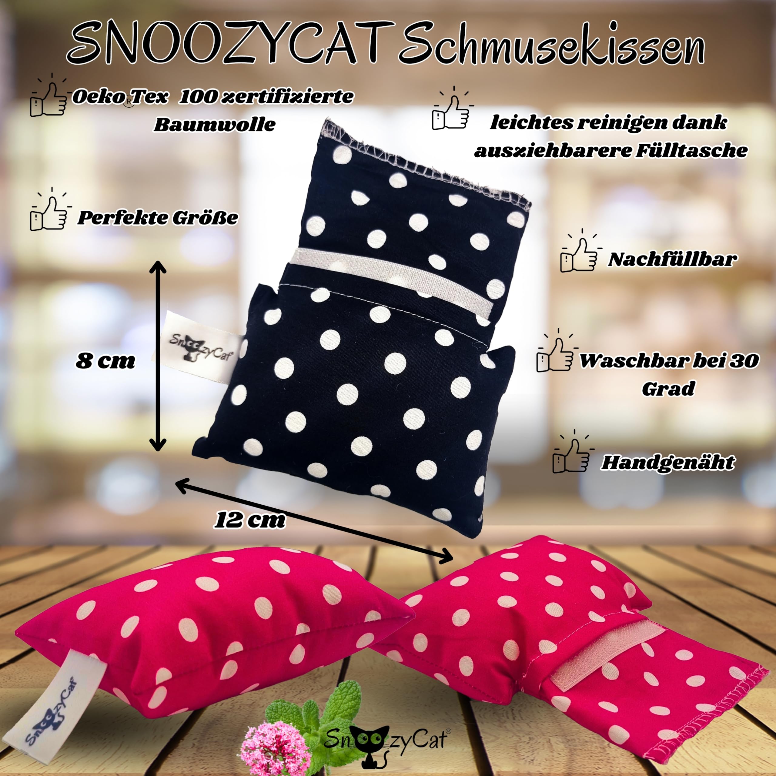 4 cuscini di valeriana per gatti fatti a mano, lavabili e ricaricabili, XXL, 12 cm x 8 cm, giocattolo per gatti, 100% cotone con valeriana naturale al 100% biologica, prodotto in Germania