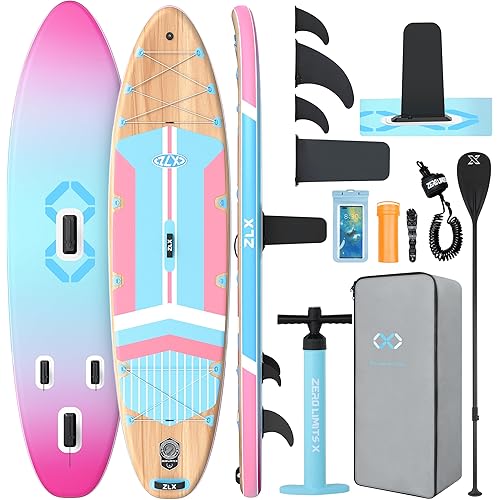 ZLX 11'6" Extra Wide Inflatable Stand Up Paddle Board SUP | Stable Non-Slip Deck Pad, Unique Fin System and Premium iSUP Accessories - Portable Backpack & Upgraded Pump for Adults, All Skill Levels