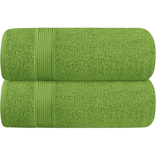 Elvana Home Cotton 2 Pack Oversized Bath Towel Set 28x55 inches, Large Bath Towels, Ultra Absorbant Compact Quickdry & Lightweight Towel, Ideal for Gym Travel Camp Pool - Kiwi Green