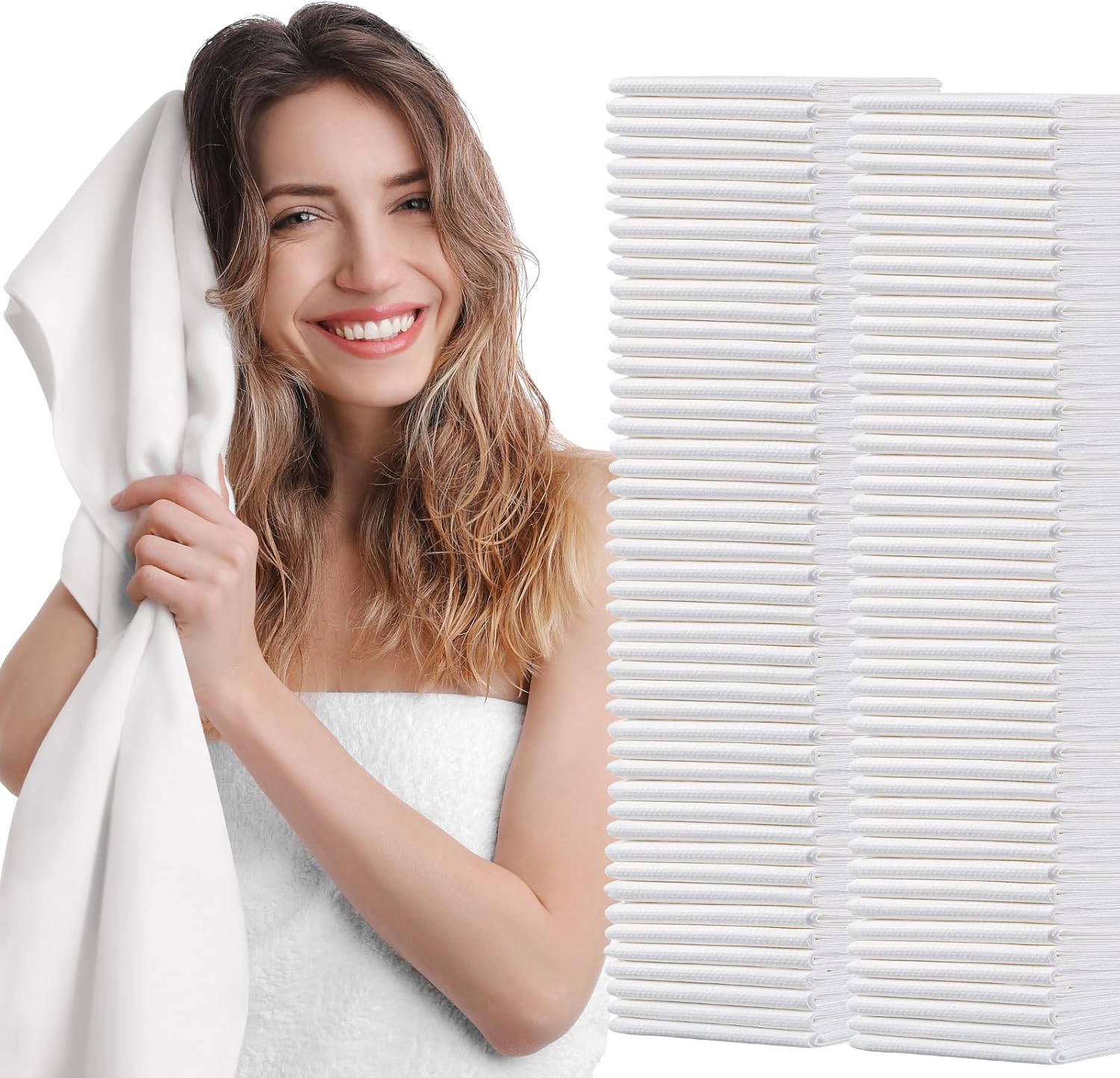 Disposable Hair Drying Towels, 100 Count Super Absorbent Large Luxury, Salon & Spa Camping Trips for Hair, Face, Body Use（16" x 31.5"）