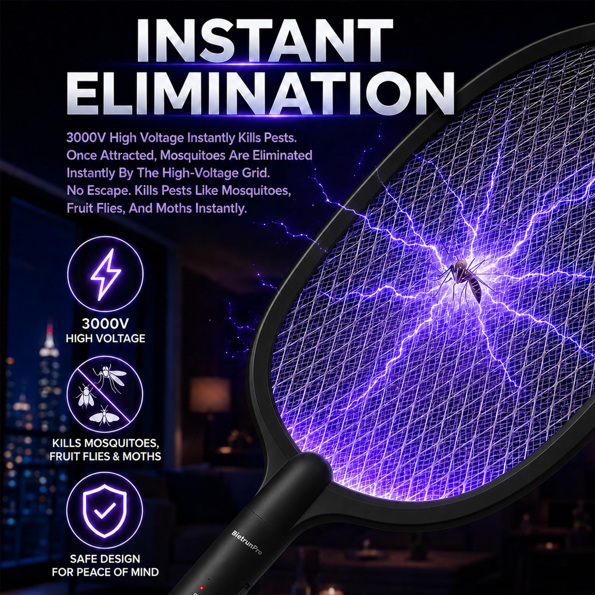 Matamoscas eléctrica (paquete de 2) raqueta matamoscas eléctrica recargable por USB-C, portátil, inalámbrica, para matar mosquitos, avispas, mosquitos, moscas, insectos, con soporte
