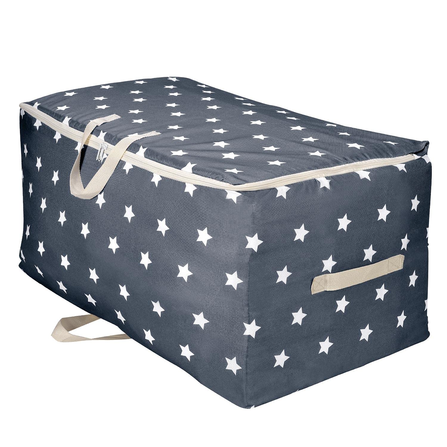 Vinsani 1pcs Clothes Storage Bags Organizer Large Capacity 105L Double Zipper, Moisture-Proof Underbed Storage Perfect Space for Clothes, Toys, Beddings, Blankets and Comforter – Navy Blue Star