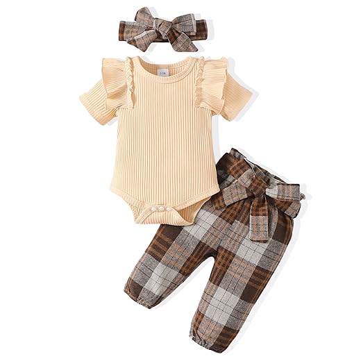 Renotemy Baby Girl Clothes 6-9 Months Winter Outfits Red Ruffled Layered Ribbed Romper Top Rib Pants Fall Clothing Baby 9-12 Months Girl Clothes