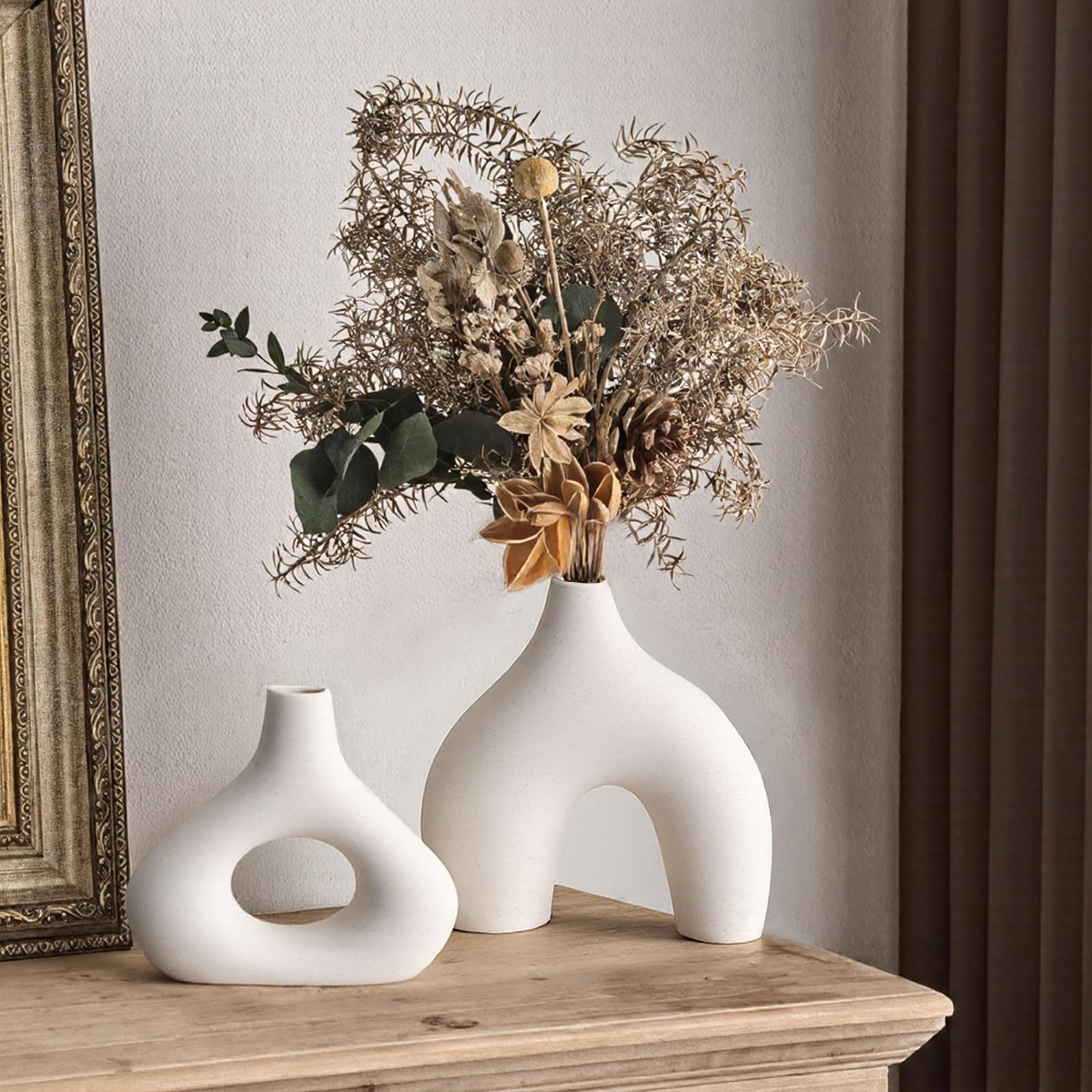 Vase en céramique blanche style donut vase décoratif bohème moderne salon pampa