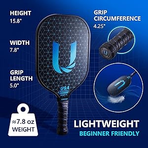 Uteeqe Pickleball Paddles Set of 2, Graphite, Thermoformed One-Mold, Semi-Textured for Extra Grit & Spin, Lightweight, USAPA Approved, Non-Slip, 4.25-Inch Grip, 4 Outdoor Balls & Carry Bag