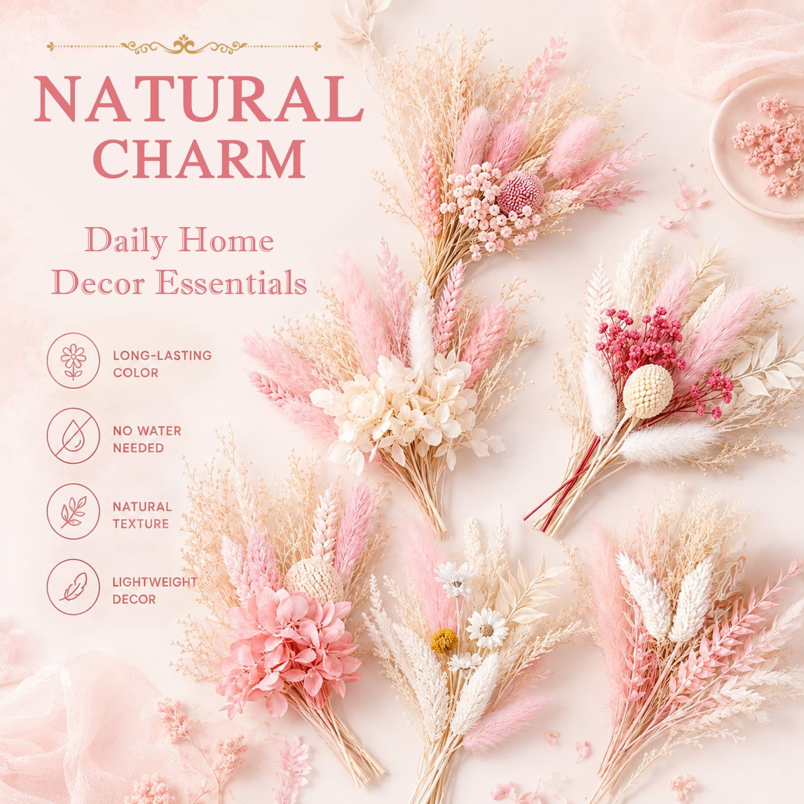 6 Pezzi Fiori Secchi, Rosa Mini Bouquet di Fiori Secchi Naturali, Fiori Secchi Decorativi, Fiori Secchi per Bomboniere per Bomboniere, Vasi E Artigianato