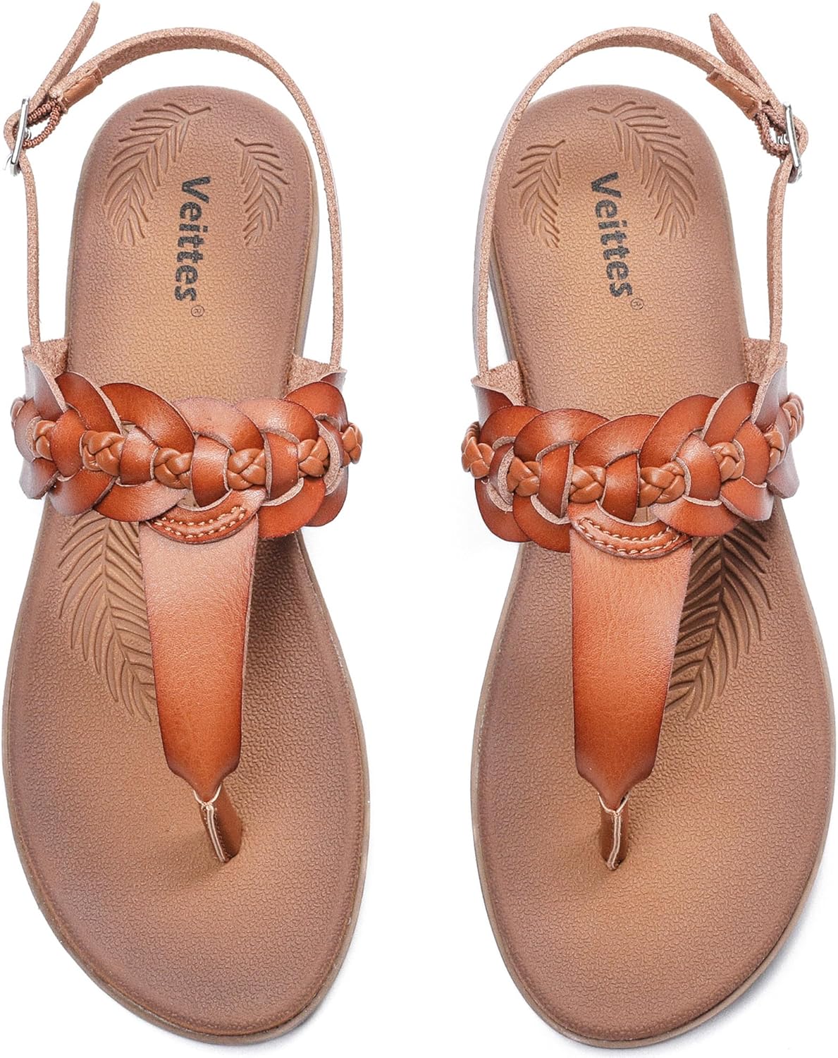 Veittes Women's Casual Flat Slide Sandals - Comfortable Slip-On with Ankle Strap,Round Open Toe lightweight Summer Beach Thong Sandals.