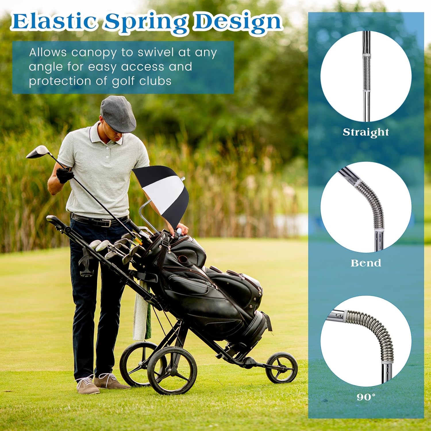 Aliceset 2 Pcs Golf Club Umbrella Golf Bag Umbrella Adjustable Height Manual Open and Close Golf Umbrella for Club Protection