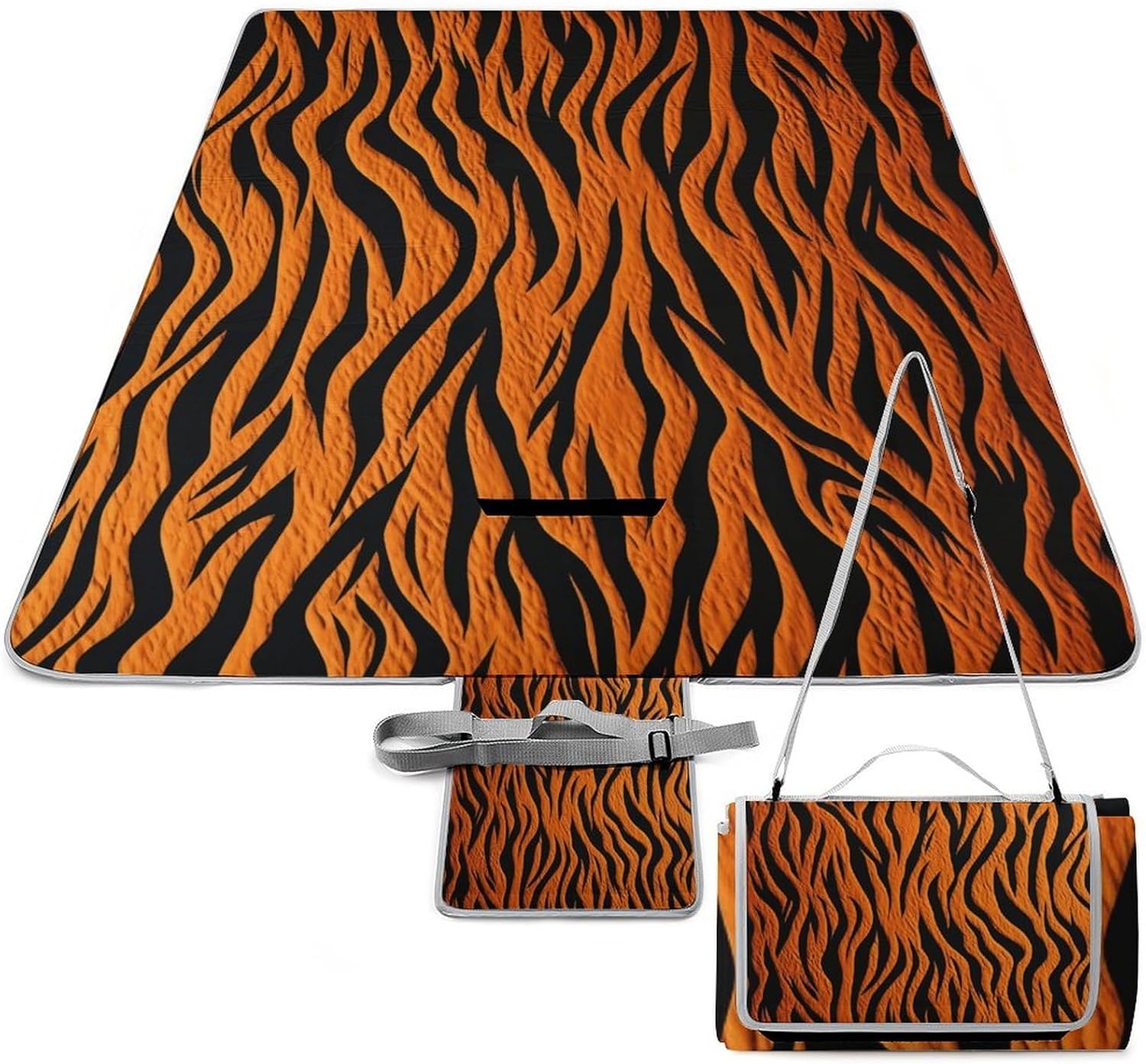 Tiger Stripes Orange Foldable Waterproof Outdoor Picnic Mat for Beach, Camping & Park - Outdoor Rugs with Sponge Padding