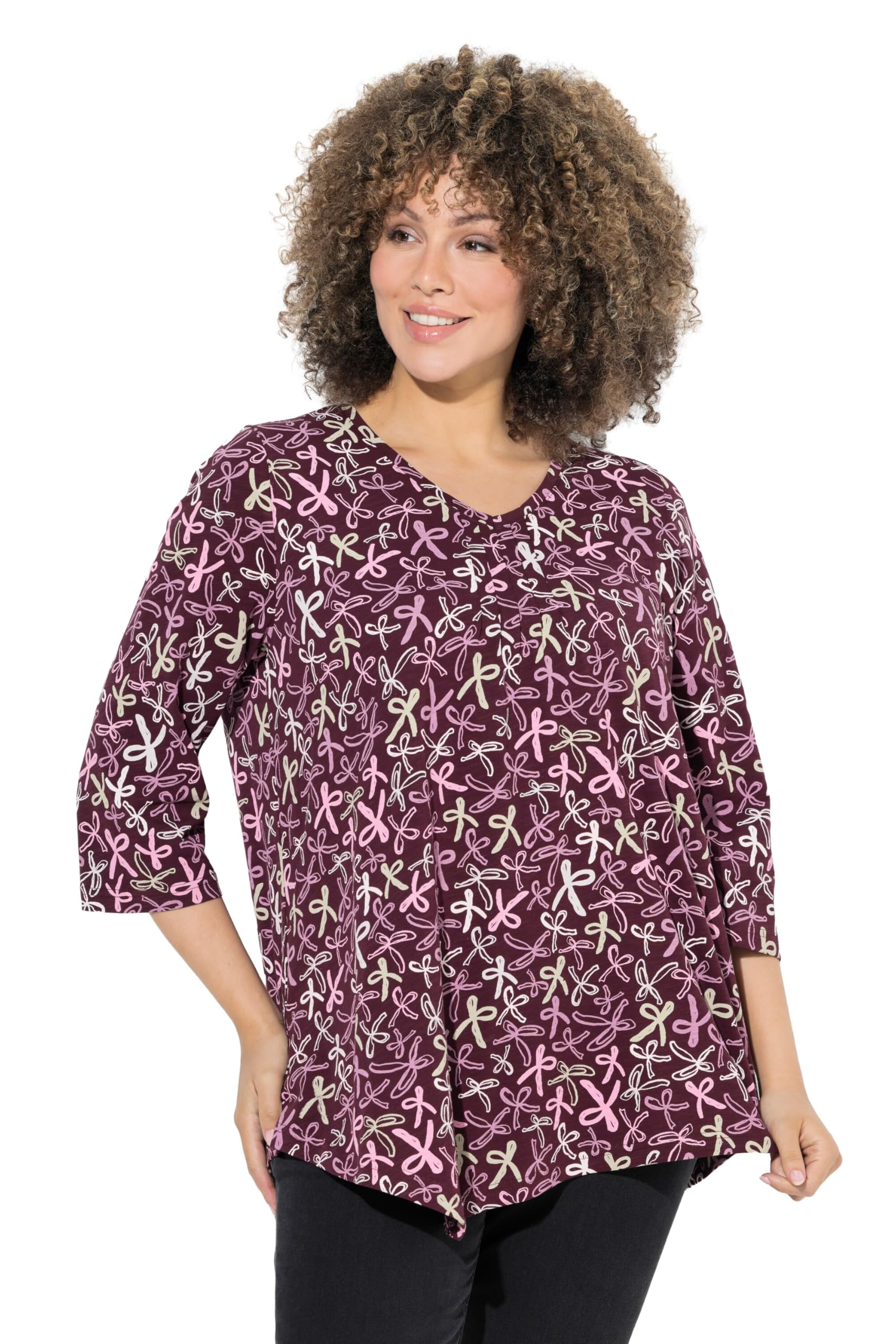 Ulla Popken Damen große Größen Übergrößen Plus Size Shirt, Zierfalten, A-Linie, V-Ausschnitt, 3/4-Arm 844953