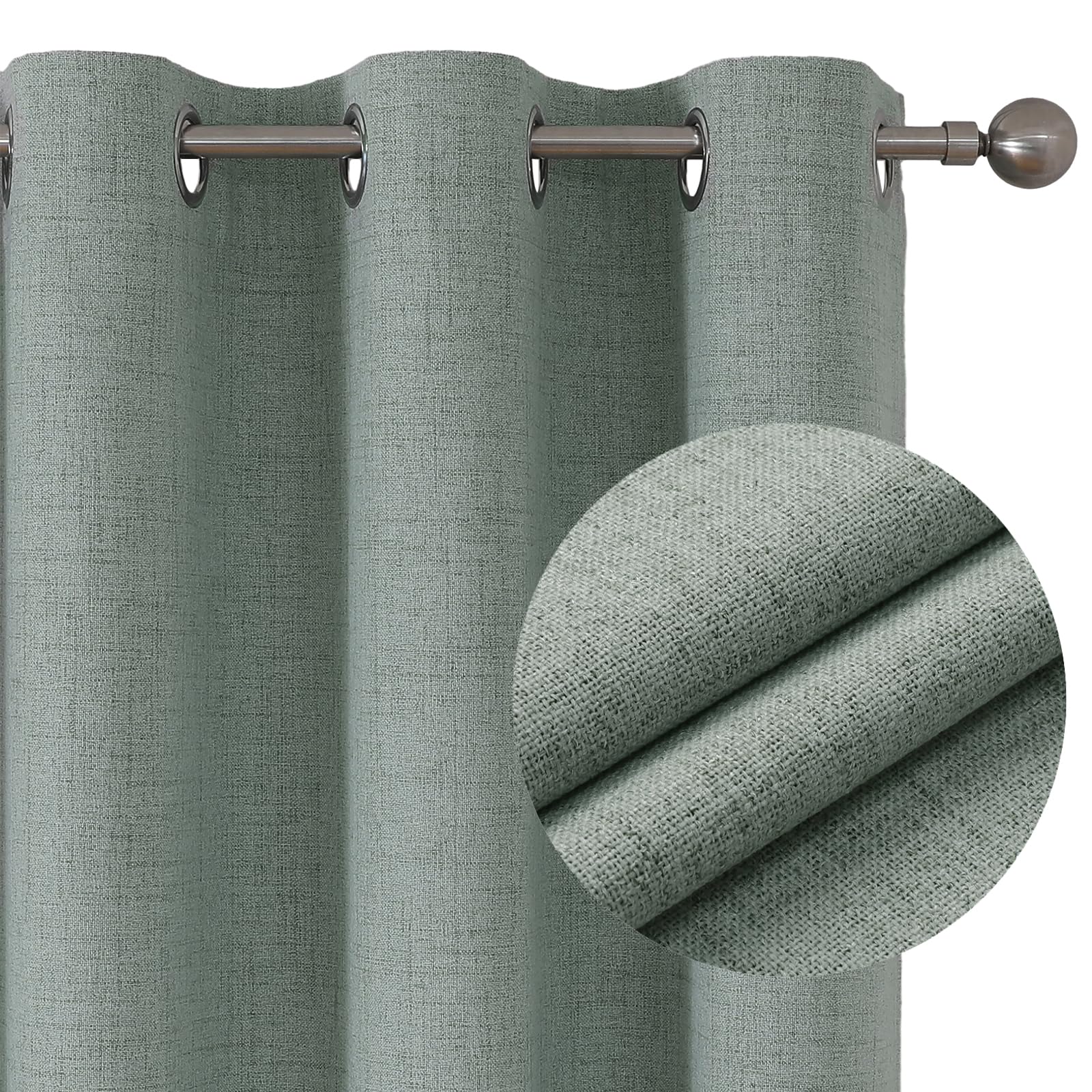 Joydeco 100% Blackout Curtains Bedroom 54 Inch Drop, Faux Linen Soft Textured Thermal Insulated Eyelet Curtains with Coating Back Layer for Living Room, W46 x L54, Sage Green - 2 Panels