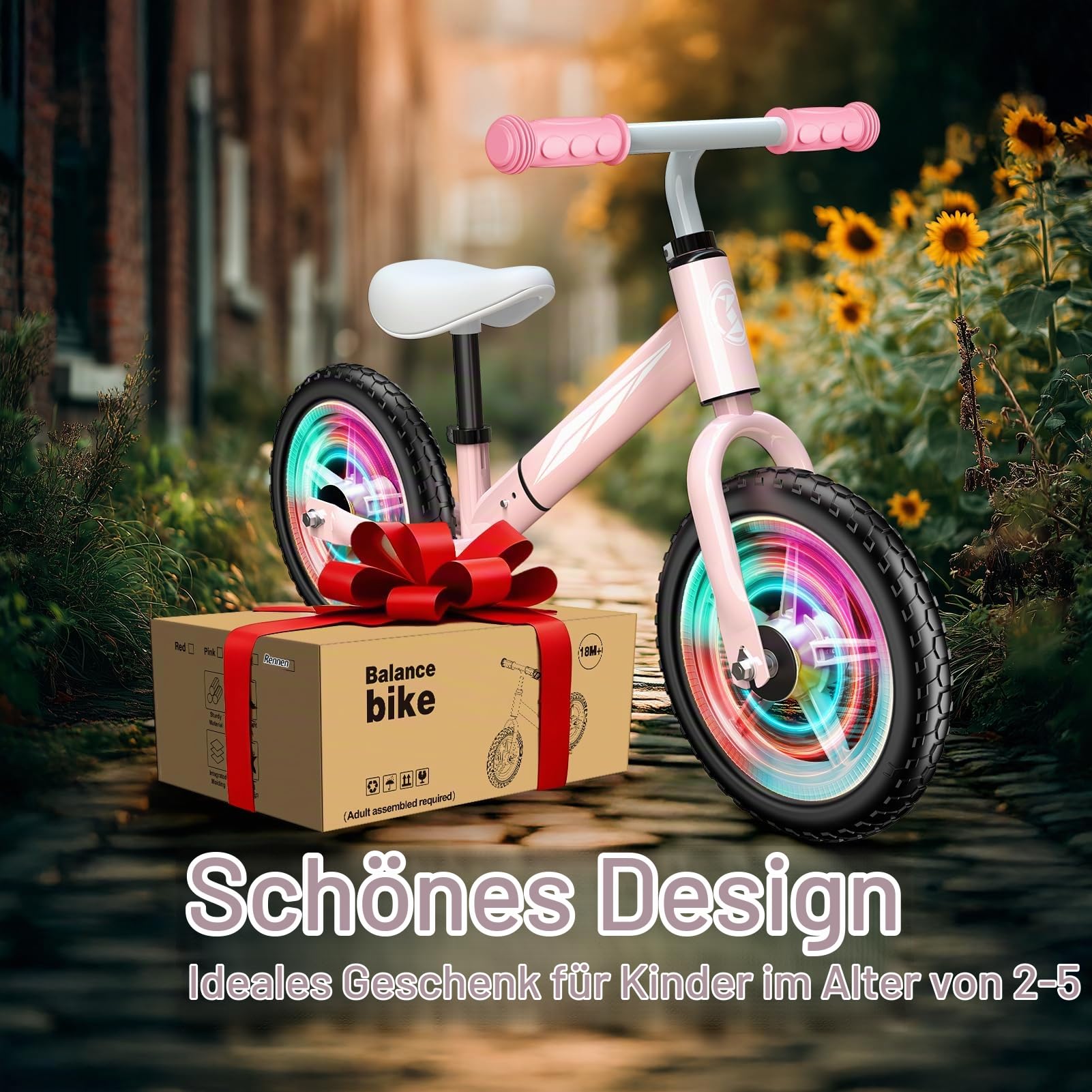 Kinder Laufrad Geschenk für 2-5 Jährige, Balance Bike mit Licht | Sicherheitsreifen, kindersichere lackierte Oberfläche, LED-Licht, bis 50 kg belastbar, fördert Motorik & Gleichgewicht
