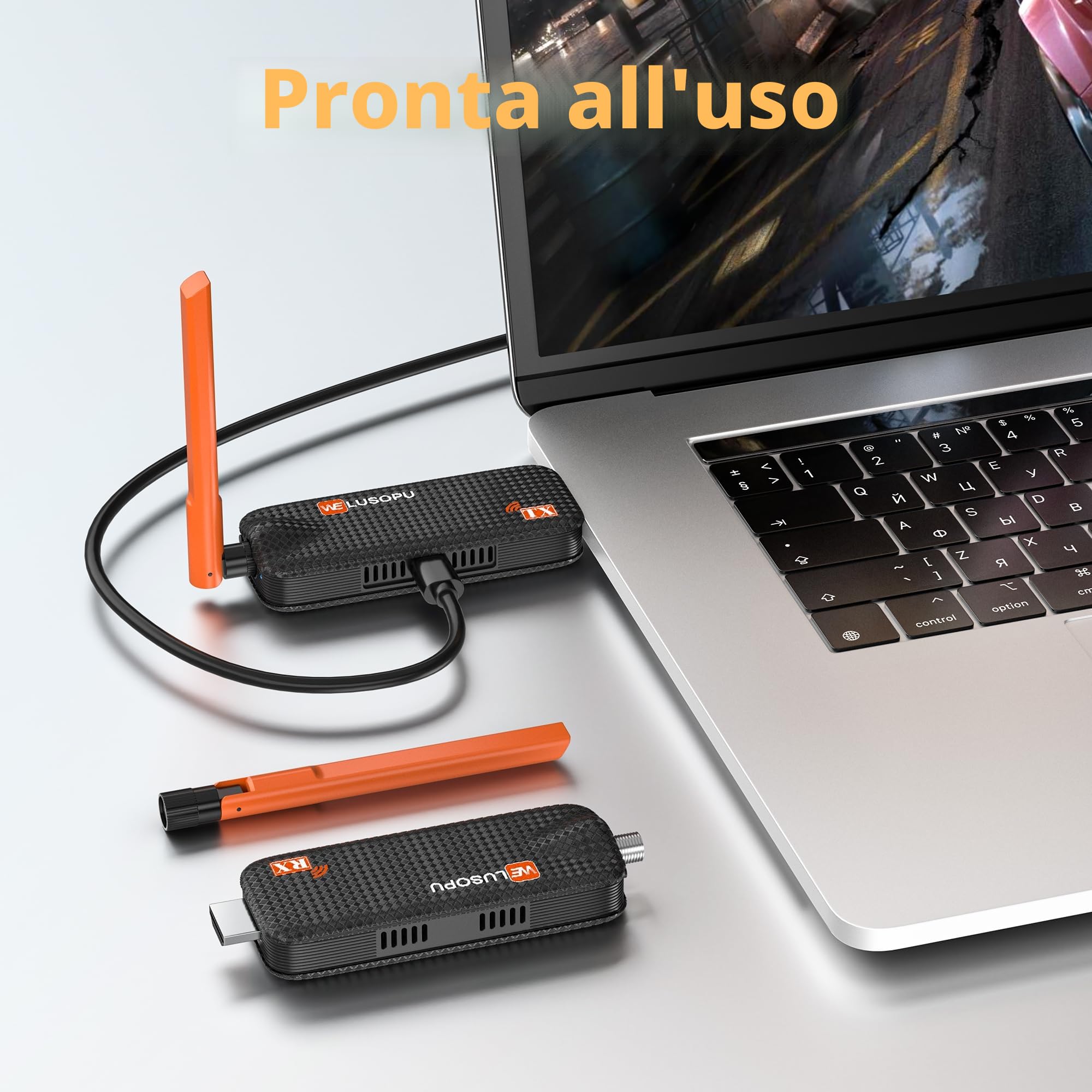 Trasmettitore e 2 Ricevitori HDMI Wireless con Fino a 6 RX, Trasmissione 5G Plug & Play Visualizzazione APP, 1080P@60Hz con Decodifica Video 4K per Laptop Fotocamera Monitor Proiettore - 165FT/ 50M