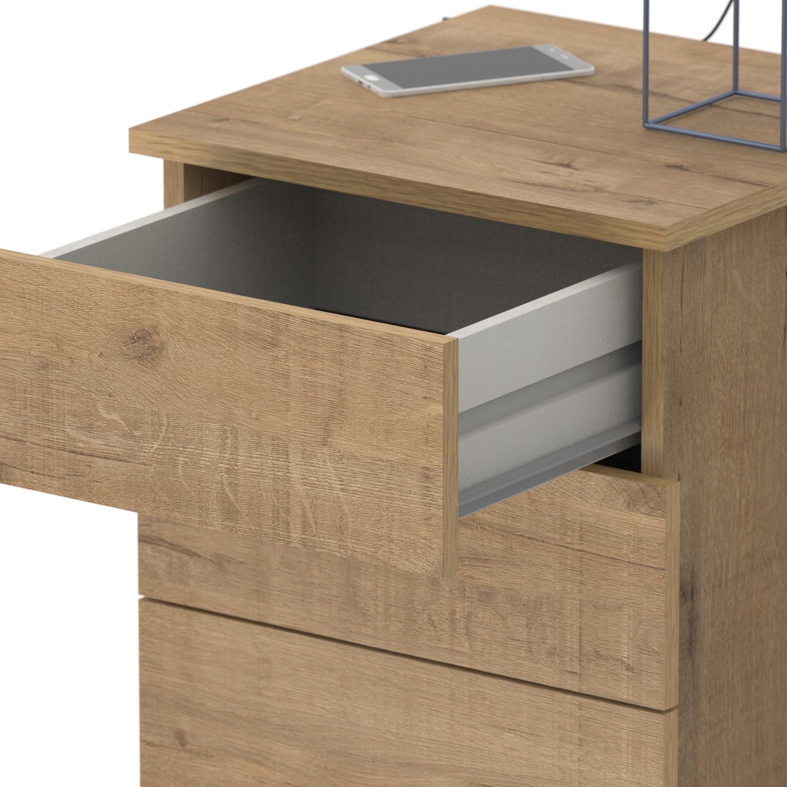 Muebles Pitarch | Comodino 3 Cassetti con Guide Metalliche, Rovere Gold, 48,5x41x40 cm (altezza x larghezza x profondità), Piccola Cassettiera, Moderna, Modello Dana
