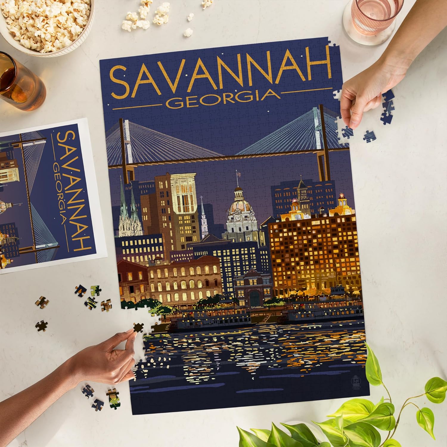 Savannah, Georgia at Night (1000 Piece Puzzle, Challenging Jigsaw Puzzle for Adults, Made in USA)