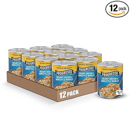 Progresso Creamy Chicken and Homestyle Noodles Soup, Rich and Hearty Canned Soup, 18.5 oz (Pack of 12)