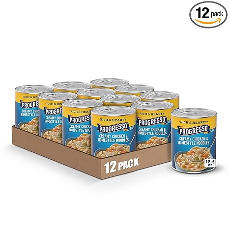 Progresso Creamy Chicken and Homestyle Noodles Soup, Rich and Hearty Canned Soup, 18.5 oz (Pack of 12)