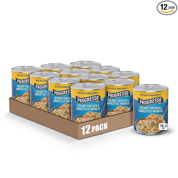 Progresso Creamy Chicken and Homestyle Noodles Soup, Rich and Hearty Canned Soup, 18.5 oz (Pack of 12)