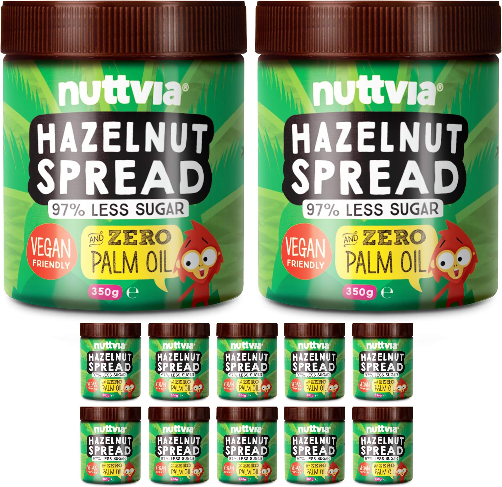 Nuttvia Hazelnut Chocolate Spread (144 oz) | Vegan Hazelnut Spread with 97% Less Sugar | Healthy Nut Butter Naturally Sweetened With Stevia | Low Sugar Chocolate & Dairy Free Spread (12 oz, 12 pack)
