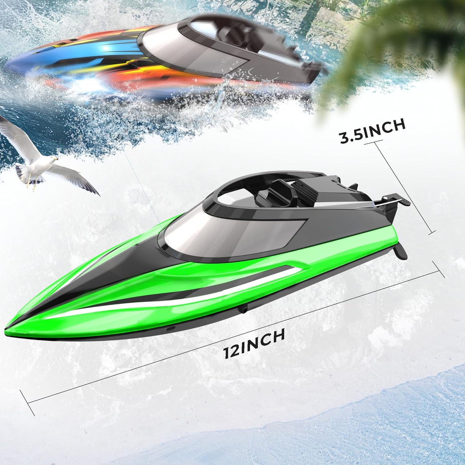 BEZGAR Remote Control Boat, 2 Pack12 inch RC Boat with Case– Auto-Flip, 30 KPH Fast Speed, 8-Shaped Mode & LED Lights – Waterproof Racing Boats for Pools, Lakes, Oceans (Adults & Teens)