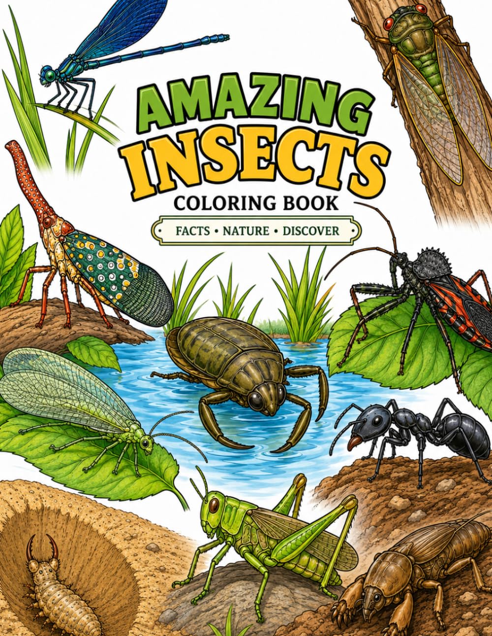 AMAZING INSECTS COLORING BOOK: Amazing Insects with Fascinating Facts to Color