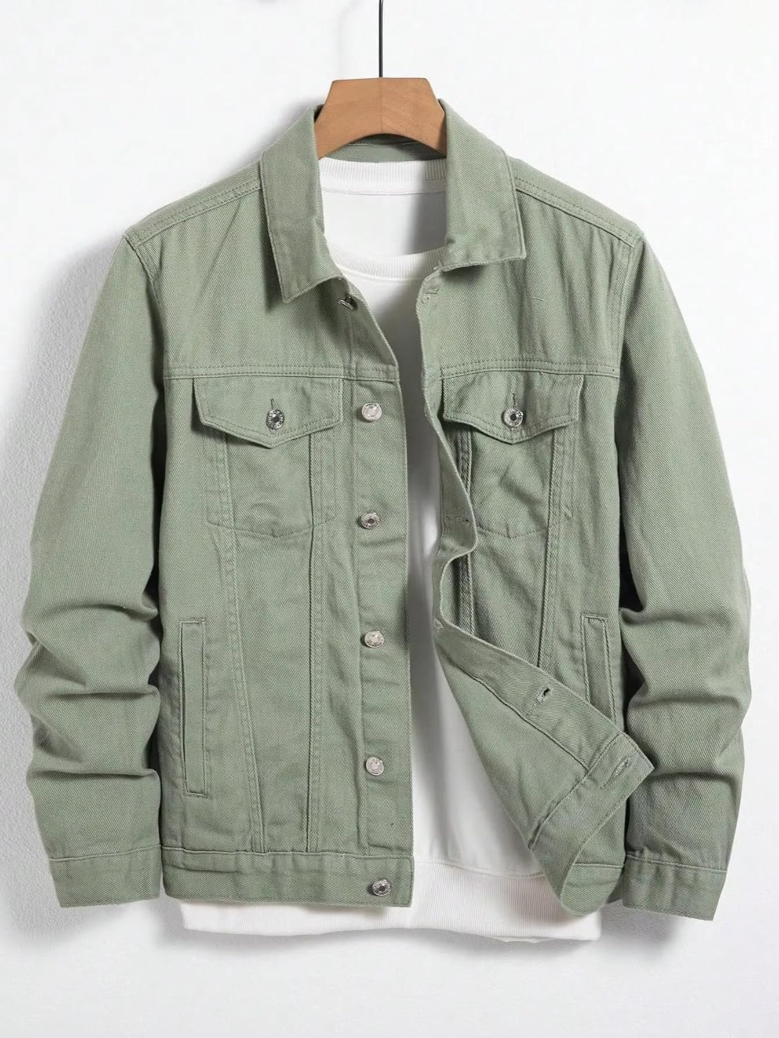 GUOYUXIAO Men'S Denim Jacket Daily Casual Green01 Coat For Men