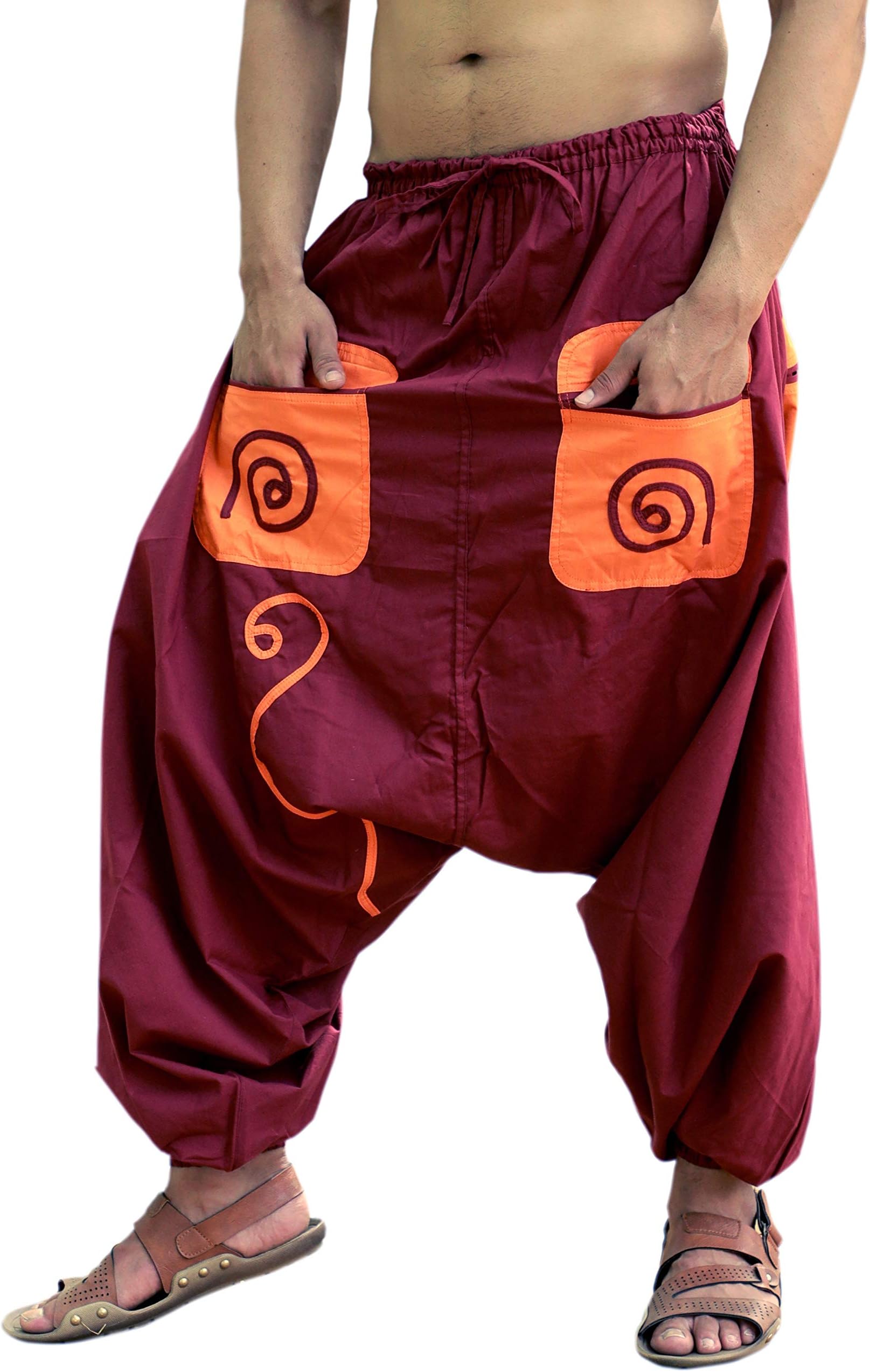 SARJANA Men's Cotton Pockets Harem Yoga Baggy Genie Hippie Pants