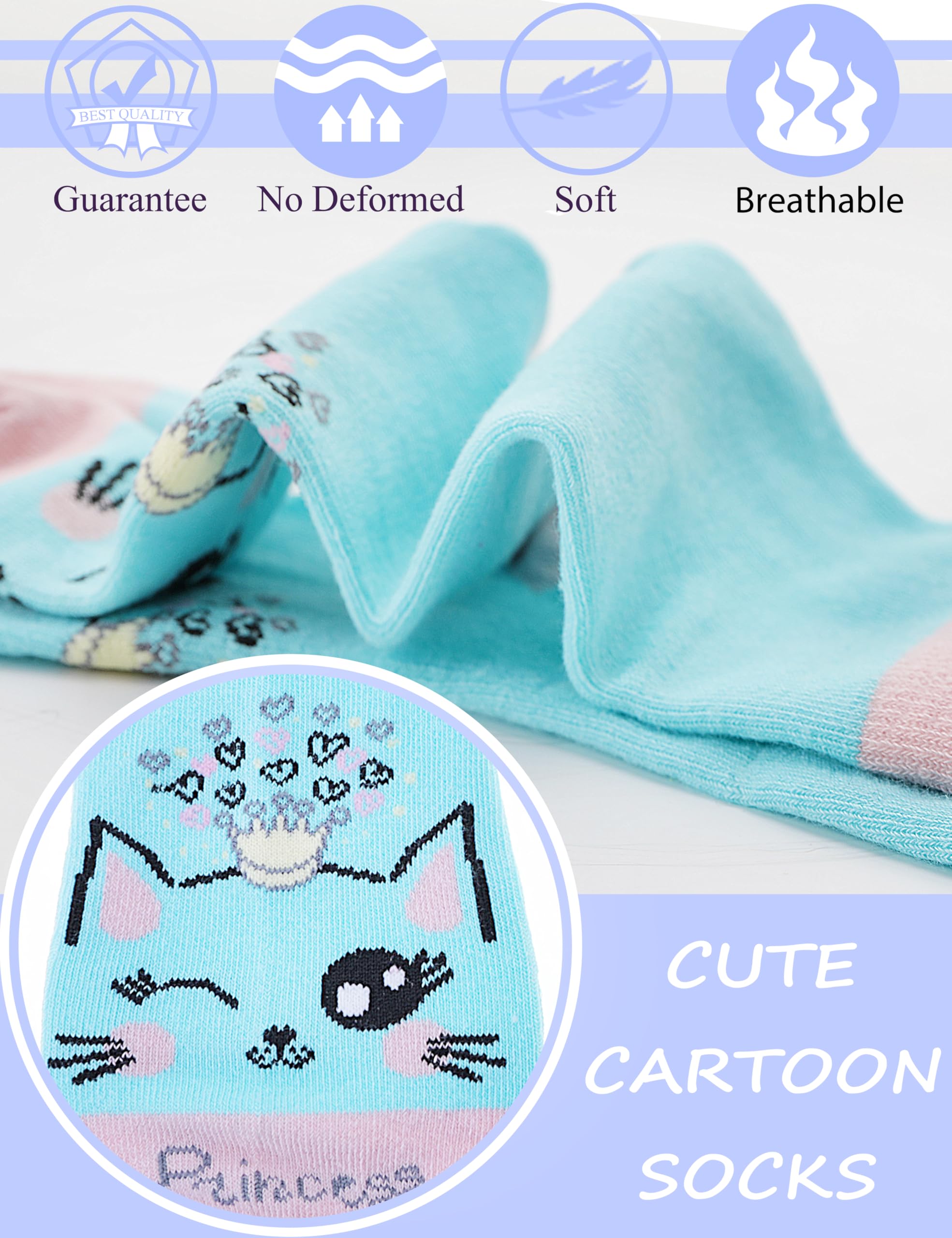 Anlisim Calcetines de algodón suave para niñas, 6 pares, diseño de dibujos animados