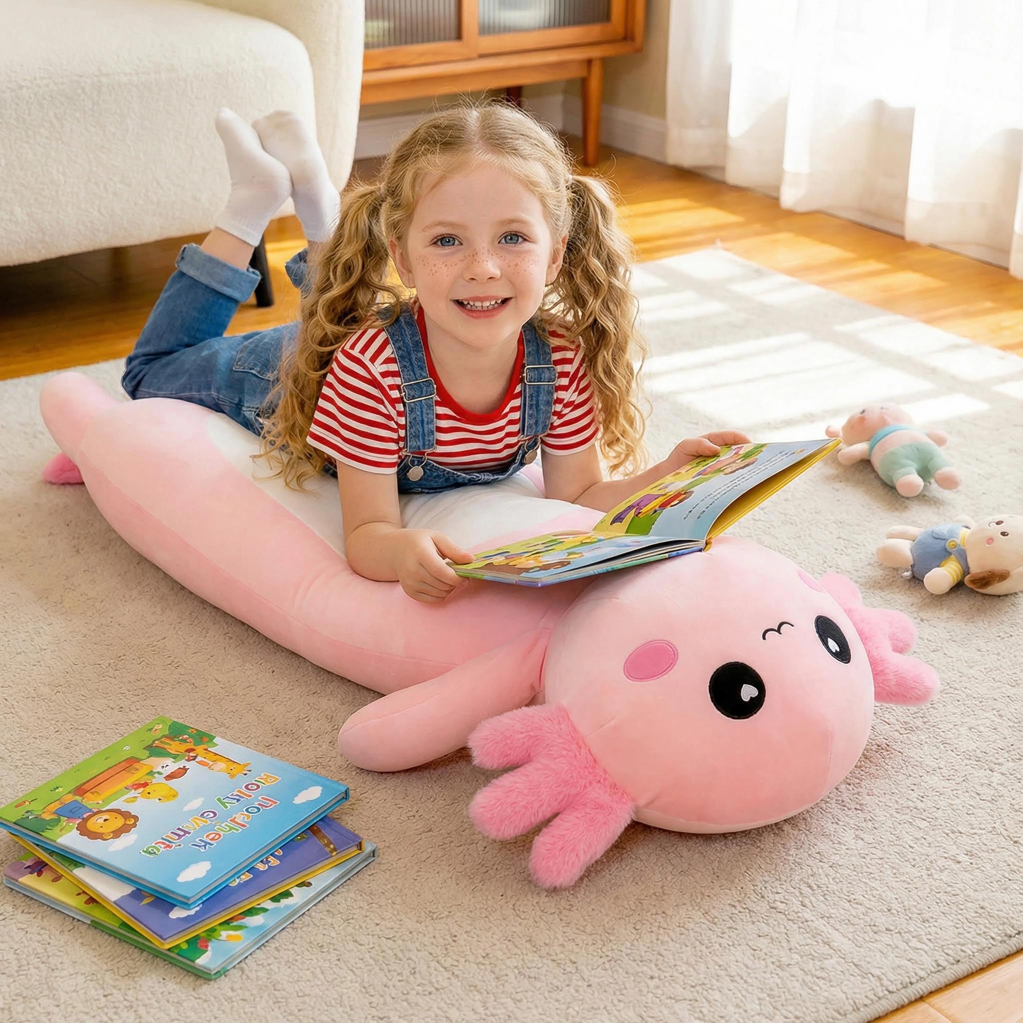 Kekeso Ajolote de Peluche Gigante, Almohada Larga para Abrazar, Peluche Suave para Niños y Niñas - Rosa, 100cm