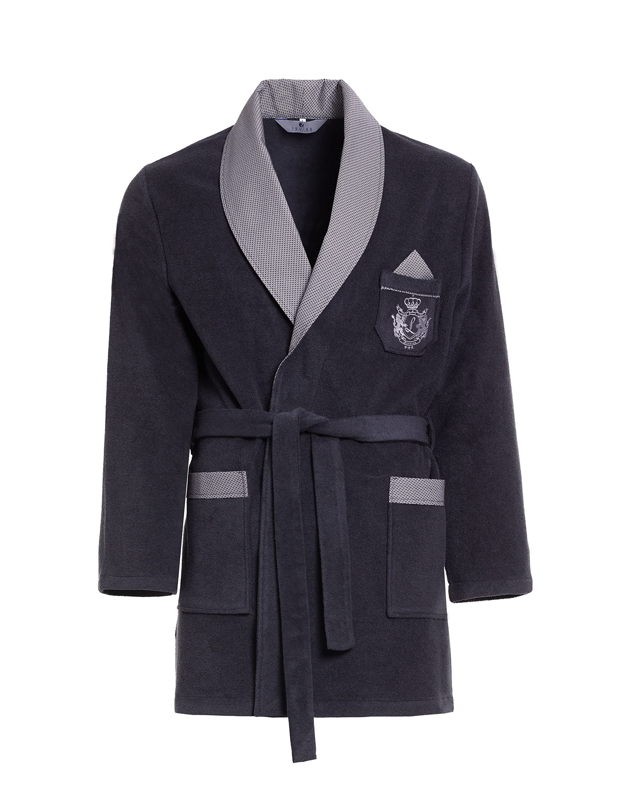 Revise RE-401 Short men's dressing gown - Warm and cosy - Smoking Jacket – Graphite C1 4XL