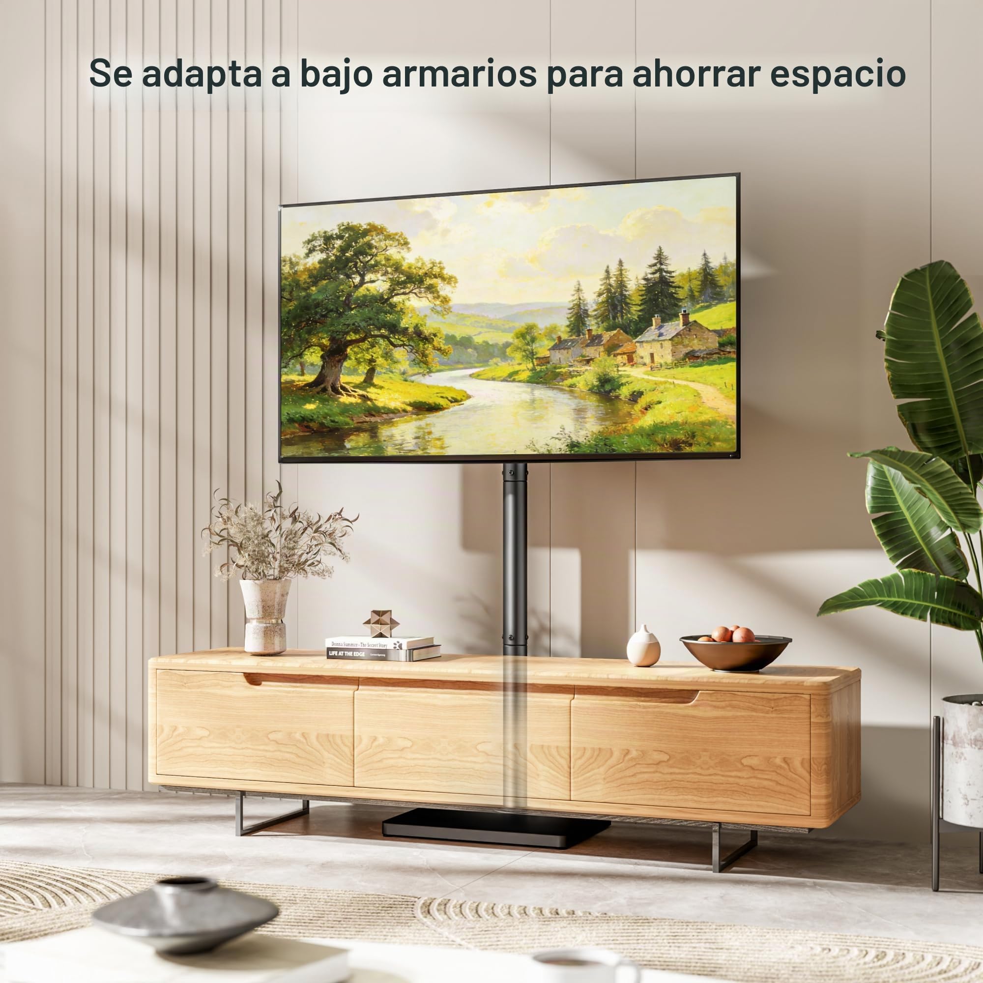 PEGZONE Soporte universal para TV de 24 a 65 pulgadas, giratorio 90 ° y altura ajustable, máx. VESA 400 x 400 mm, soporta 40 kg, ahorra espacio (negro)