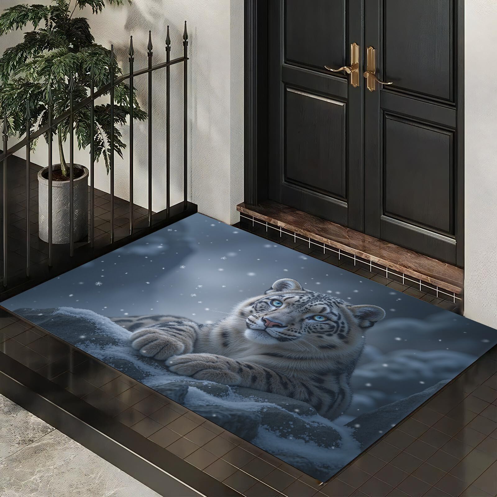 Tapis animaux d'hiver léopard des neiges grand paillasson entrée chaleureuse