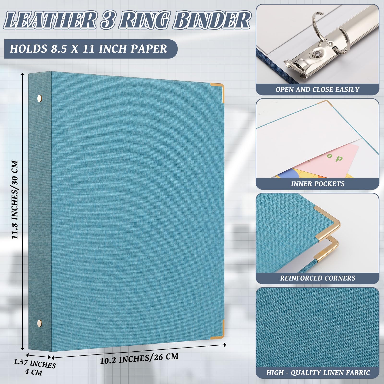 Fulmoon Lot de 6 classeurs esthétiques à 3 anneaux avec couverture en lin de 2,5 cm avec poche intérieure, pour l'école, le bureau et la maison (bleu océan)
