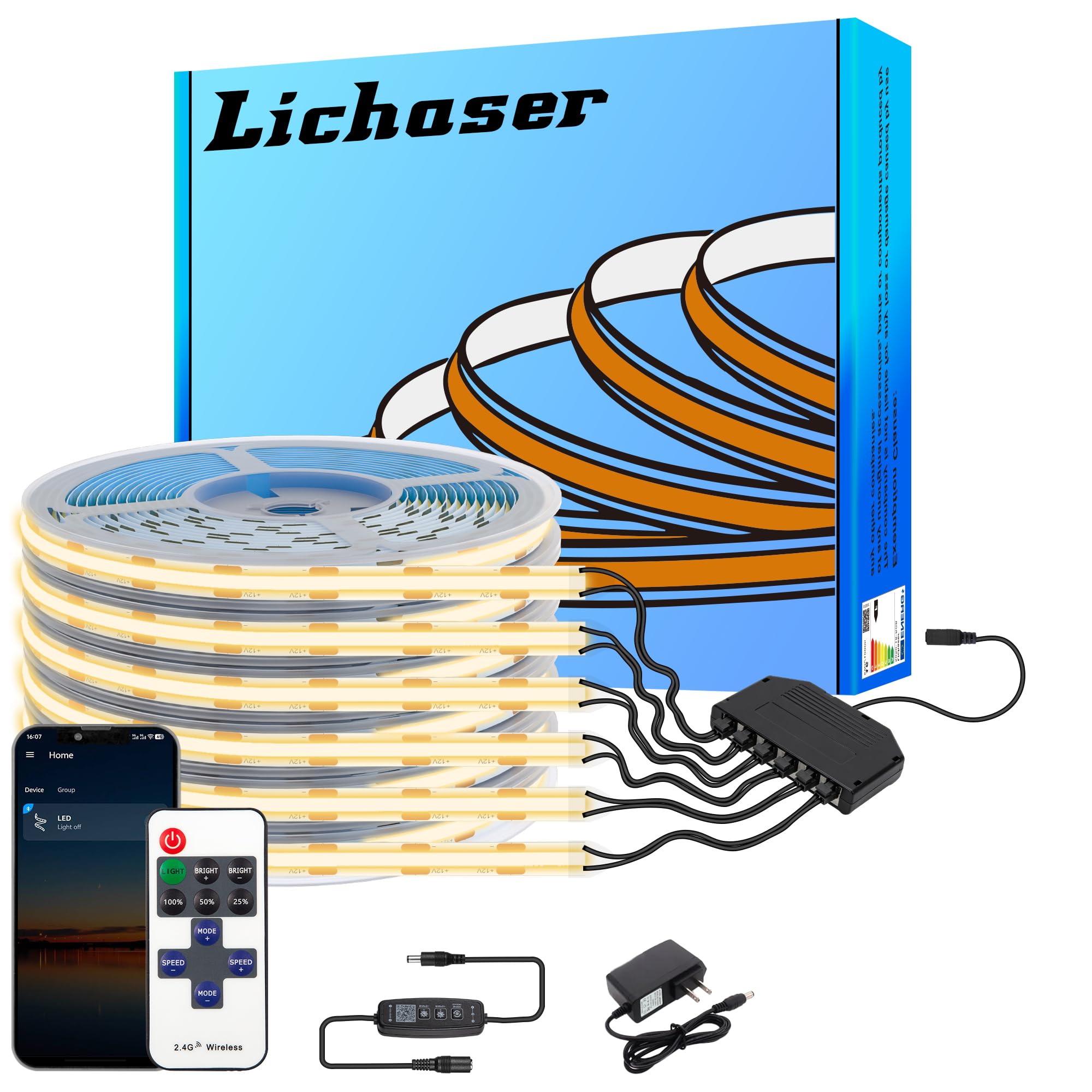 Amazon.com: Lichaser 6 Rolls 6.56ft Bluetooth Warm White COB LED