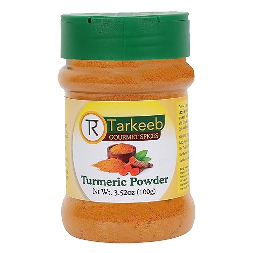 Tarkeeb Especias en polvo de raíz de cúrcuma (Haldi) (alto contenido de curcumina) Tarro de PET con tapa agitadora de 3.52 onzas (3.53 oz)  Puro y