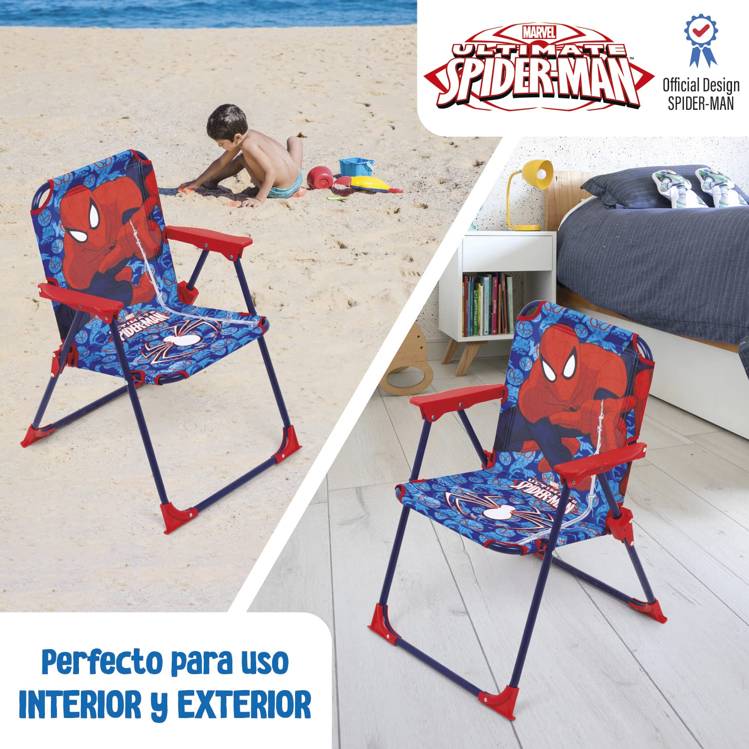 ARDITEX Chaise Pliante pour Enfant sous Licence Spiderman en Métal et Tissu Dimensions: 38x32x53cm, Tissu, 38 x 32 x 53 cm