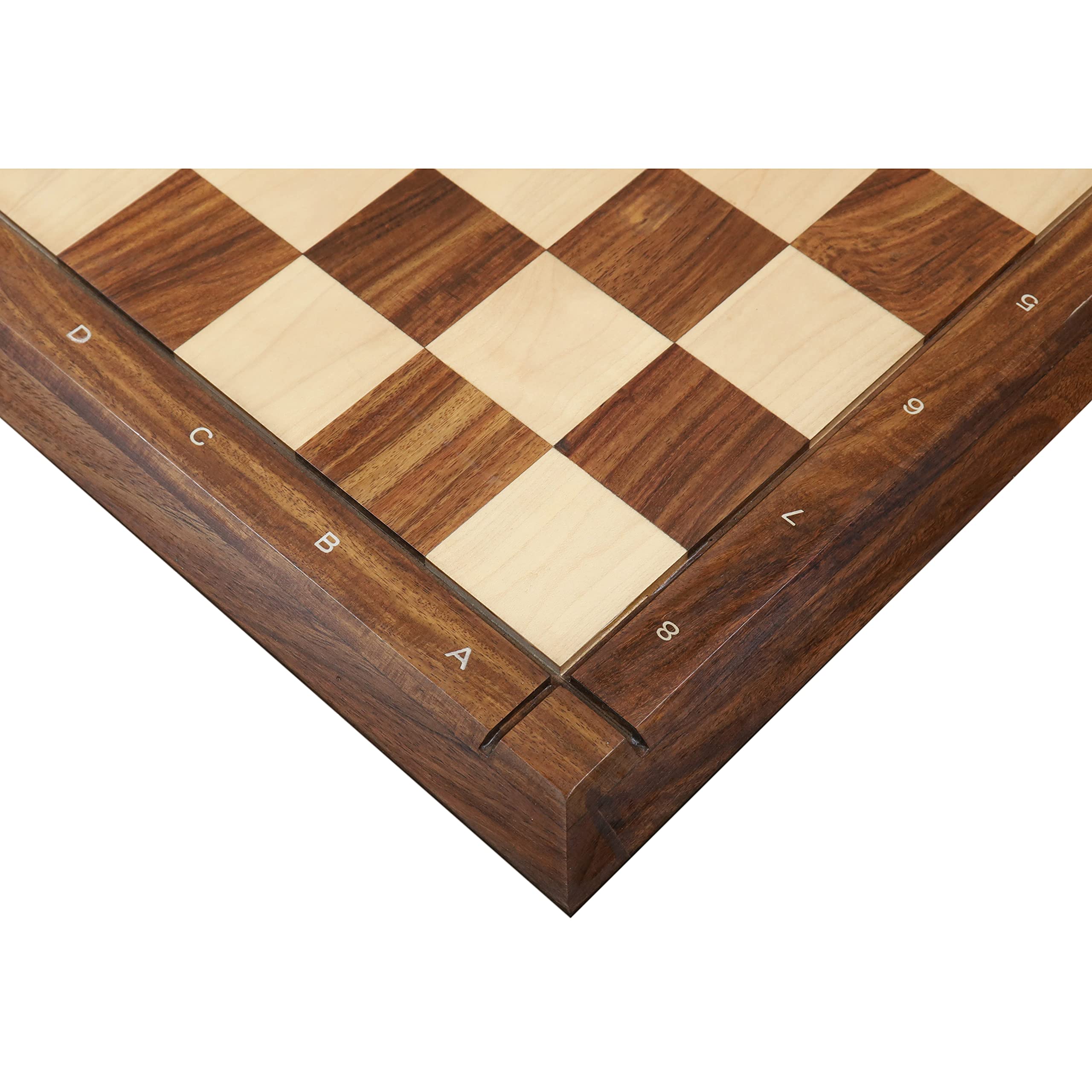 RoyalChessMall-21 Drueke Style Golden Rosewood & Maple Chess Board with Notations- 55 mm Square - Matt Finish