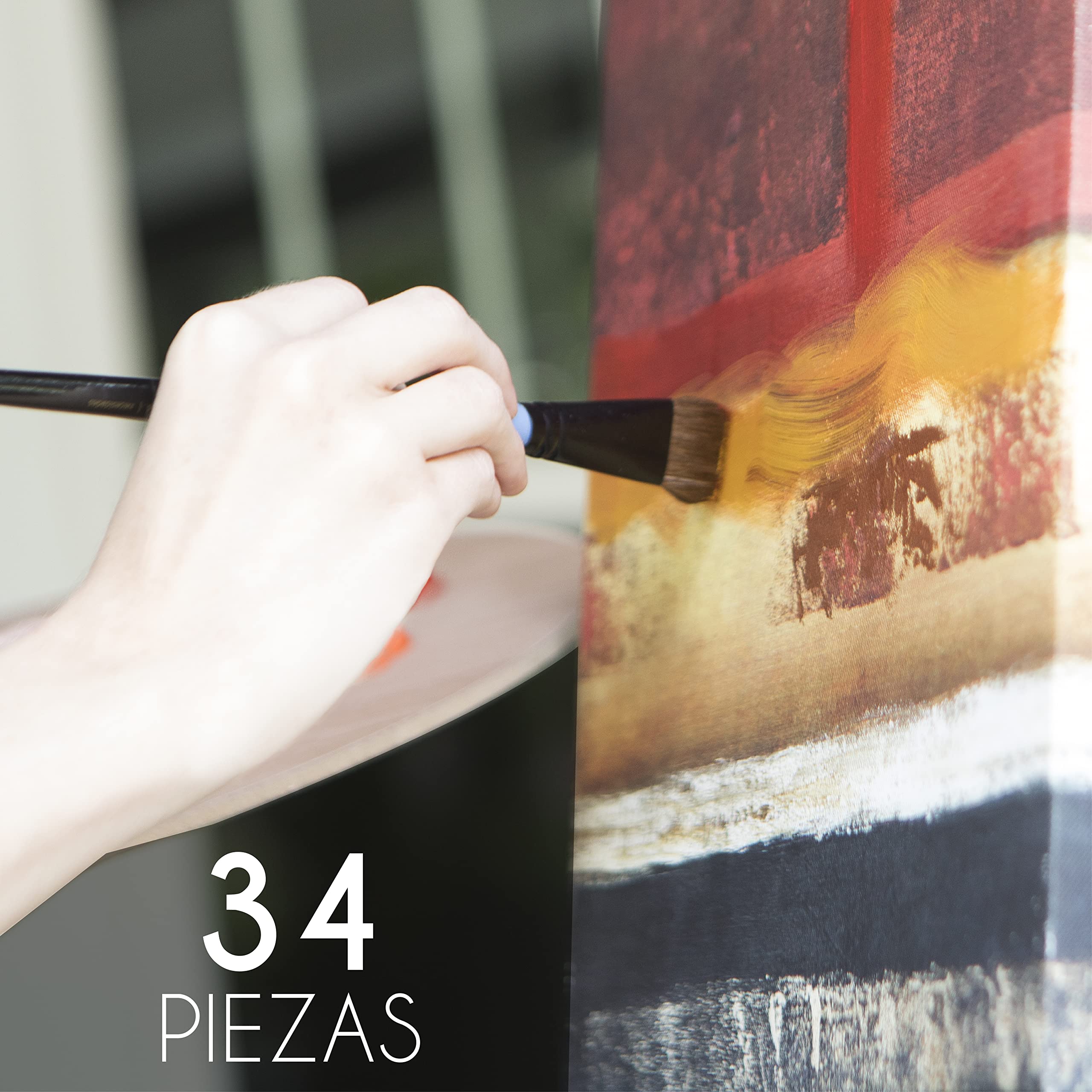 Kit Pintura con 34 piezas - 24 Tubos de Pintura Acrilica, 6 Pinceles Pintura, Lienzo para Pintar 24x30cm, 1 Caballete Pintura, Espátula y Paleta Pintura