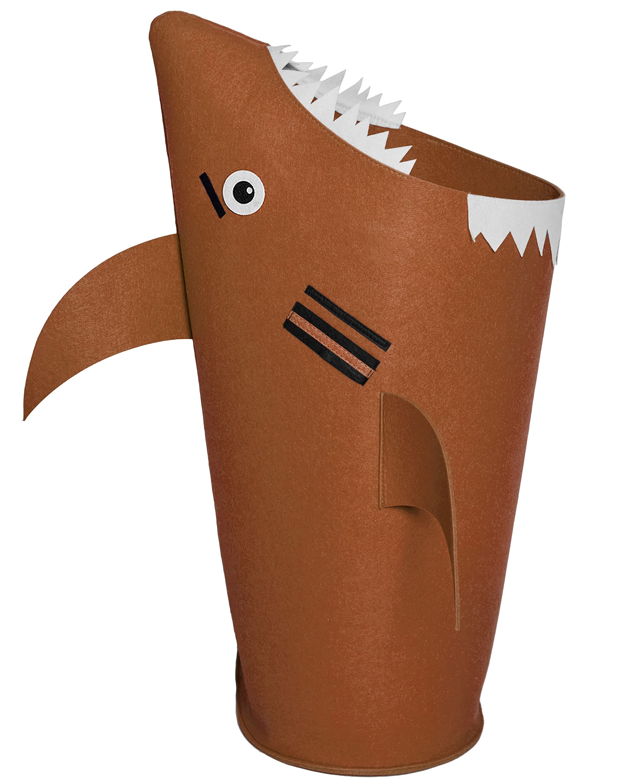 PIKL Kids Shark Laundry Hamper, Brown - 29x16x10 inches, Portable Toy Storage Basket for Nursery, Bedroom, Bathroom, Boys & Girls Room Decor