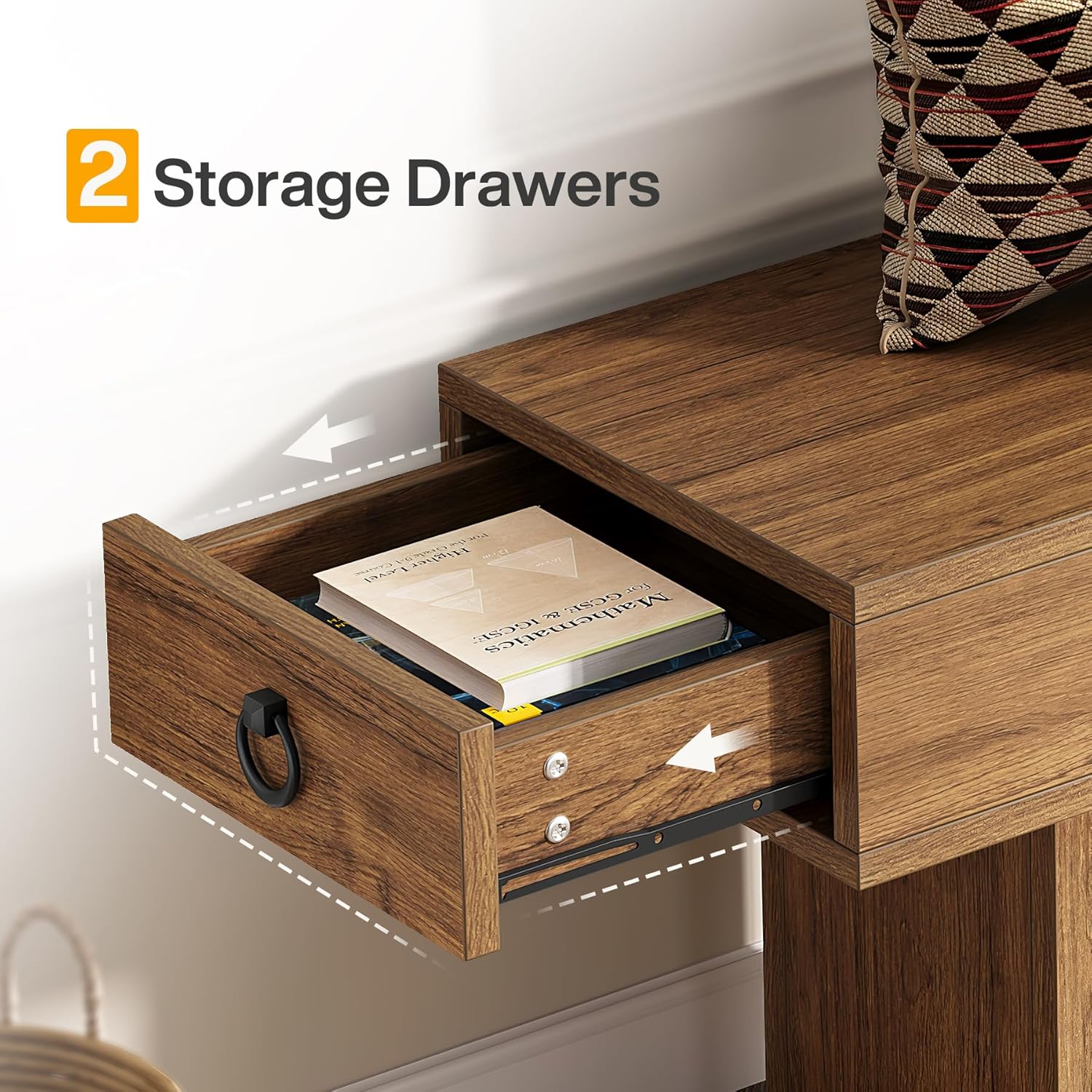 Tribesigns Wooden Entryway Bench, Farmhouse Shoe Storage Bench with 2 Drawers, 43" End of Bed Stool for Bedroom, Living Room, Dining Room, Walnut