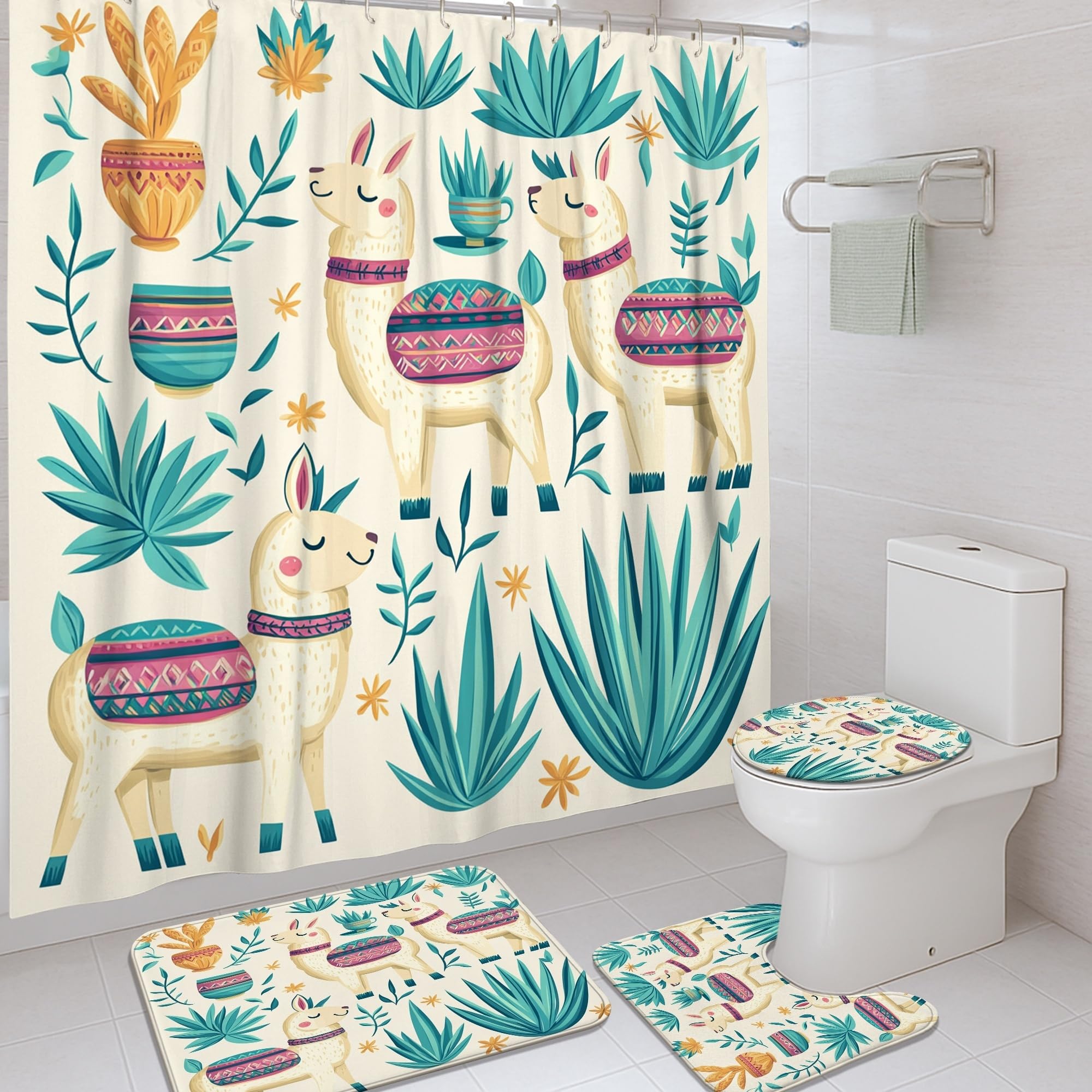 Rideau de douche lama tissu imperméable anti-moisissure pour salle de bain propre