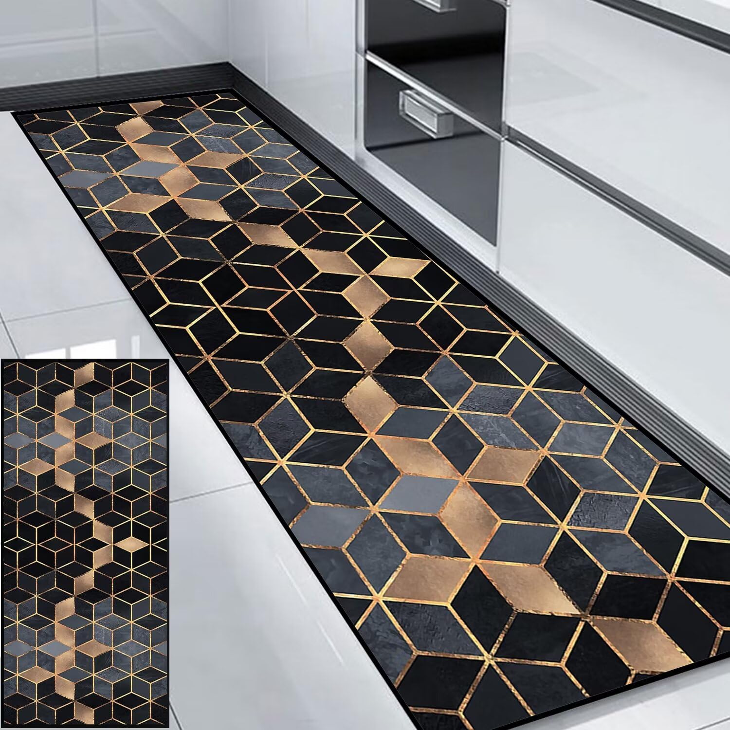 Tapis de couloir grand motif géométrique lavable pour protéger le sol de la cuisine et du salon