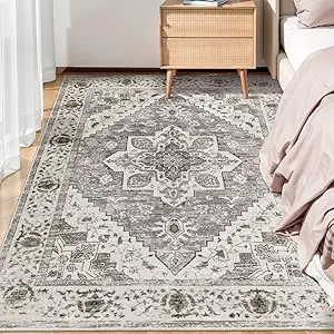 SERISSA Area Rug 3x5 Boho Rugs for Bedroom, Washable Kitchen Rugs Non-Slip, Ultra Soft Print Distressed Entry Rug Low-Pile Throw Rug Earth Tone Carpet for Bedroom Nursery Living Room Decor