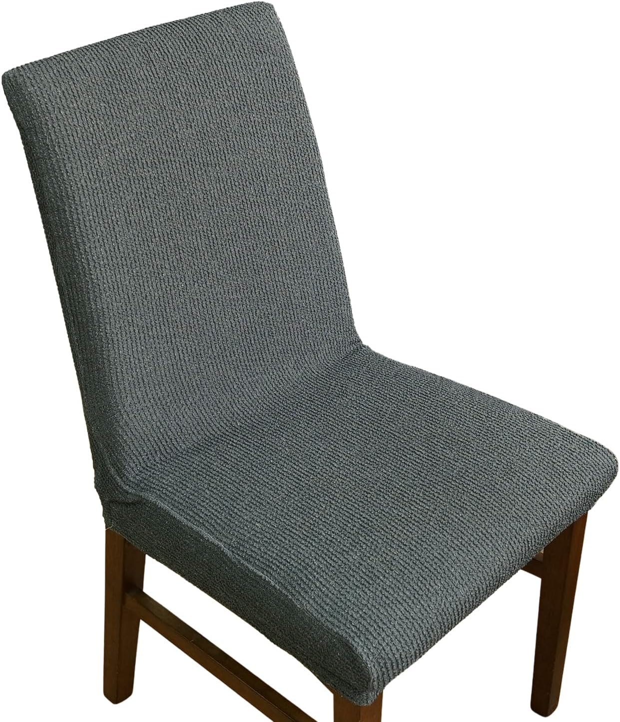 Elastic Dining Chair Covers (Dark Gray, Set of 2), Waterproof Linen-Blend Slipcovers with Textured Feel, Stretch Protectors for Dining Room, Restaurant, or Banquet Chairs, Machine Washable