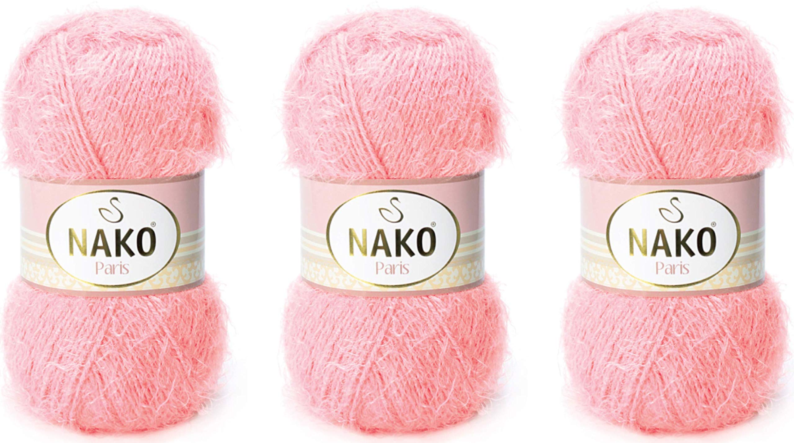 NAKO Paris, Knitting Yarn, Crochet Yarn, Acrylic Shawl Winter Hat Scarf Yarn - 3 Skein(Ball) 40% Premium Acrylic - 60% Polyamide Each Skein/Ball 100 gr 268 yds - 3294-Pink